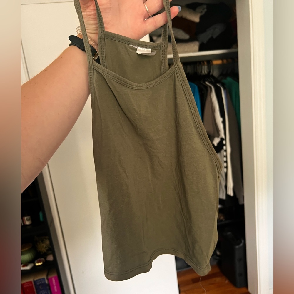 Olive green spaghetti strap cropped tank